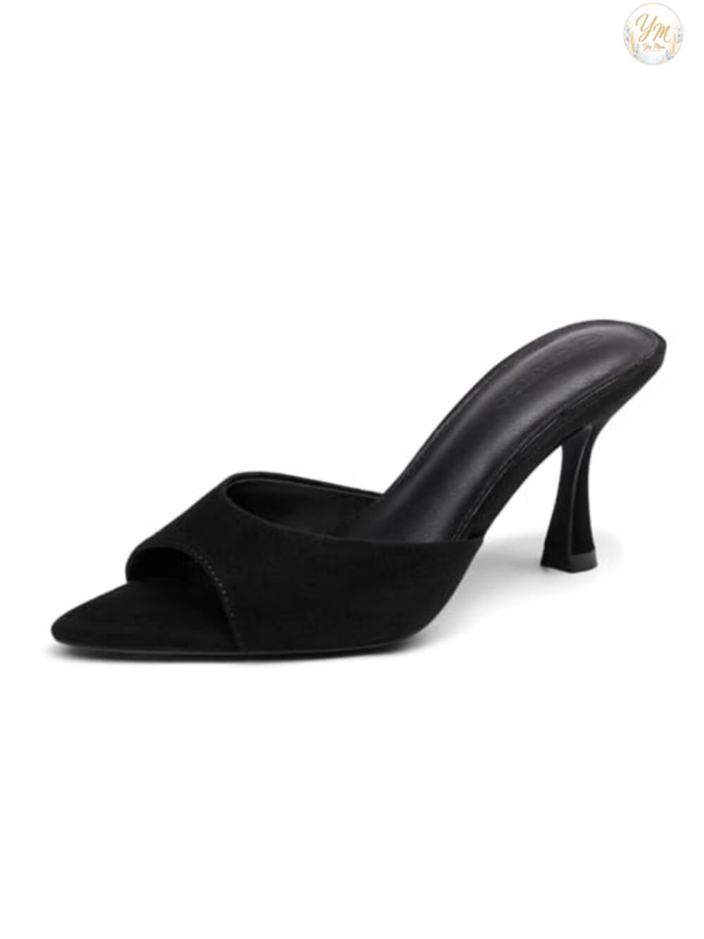Kitten Heel Sandals Pointed Open Toe Faux Patent Leather Mules